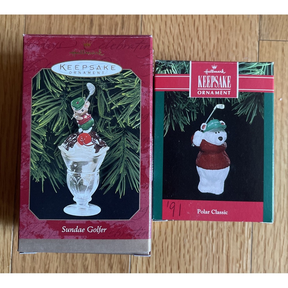 Hallmark Golf Ornaments Lot Of 2 Sundae Golfer Polar Classic